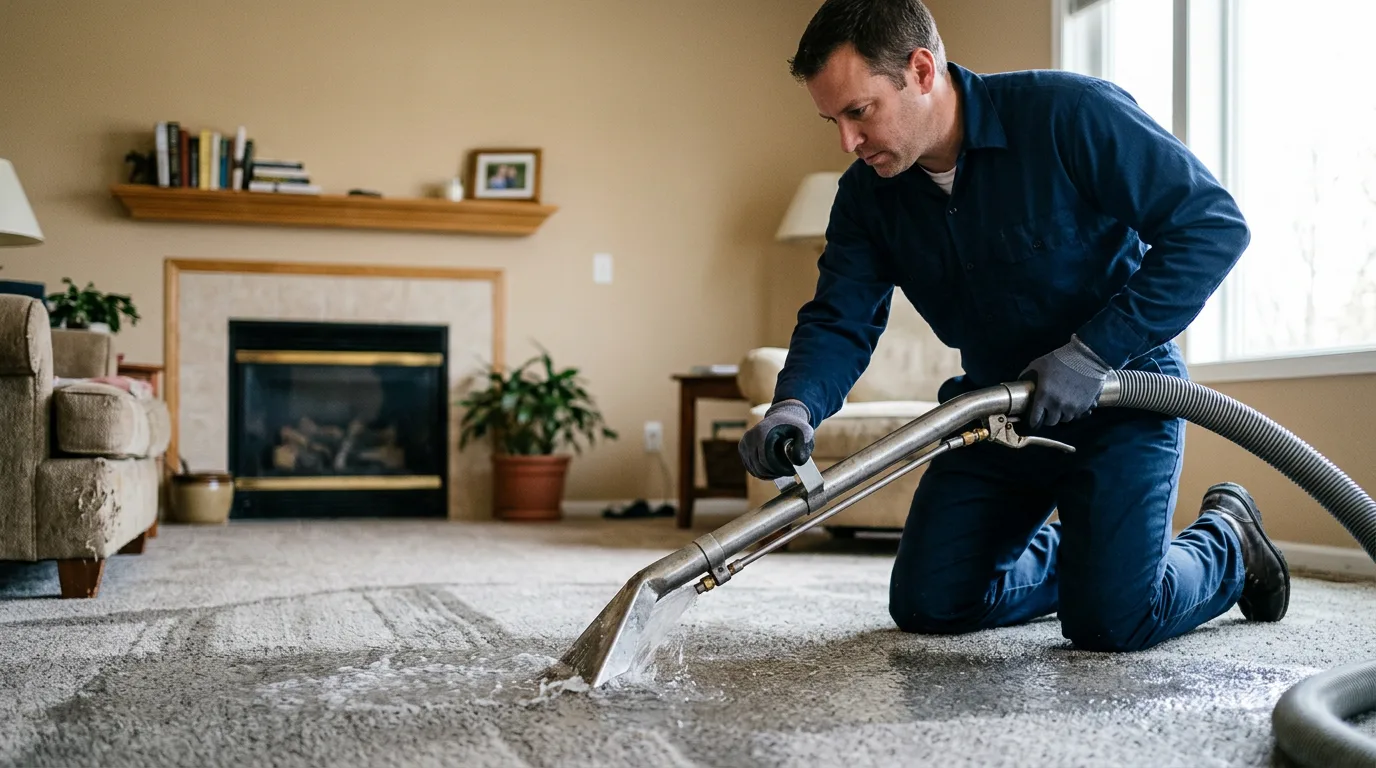 Water damage restoration technician working near Wheatland, MO